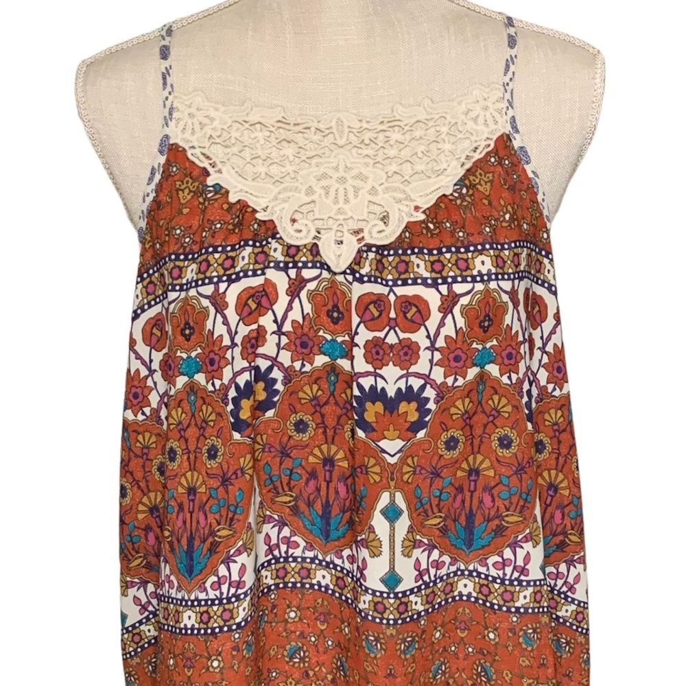 Jolt Women's Tank Top Lace Blue Off White Orange Halter Size L